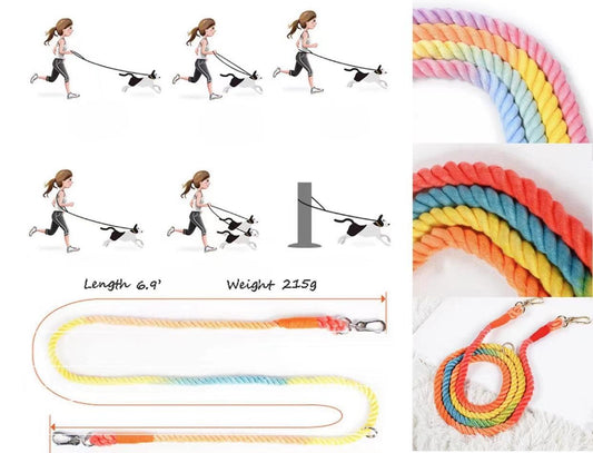 HANDS FREE DOG ROPE LEASH - OMBRE LIGHT CORAL